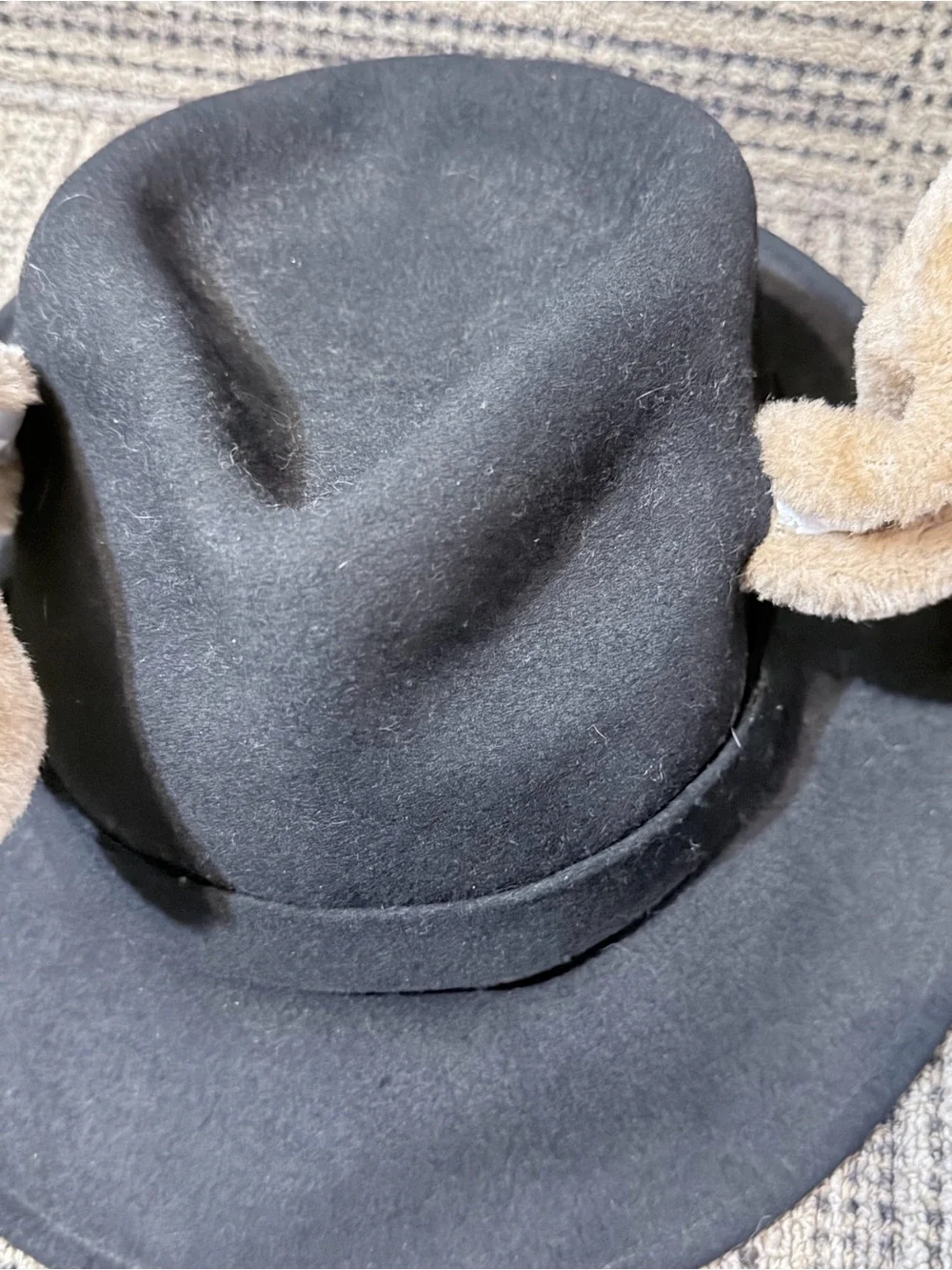 Kids Black Fedora Hat with Beige Plush Ears cosplay costume